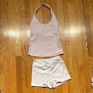 Frankies Bikinis Halter Top and Shorts Set - Light Pink